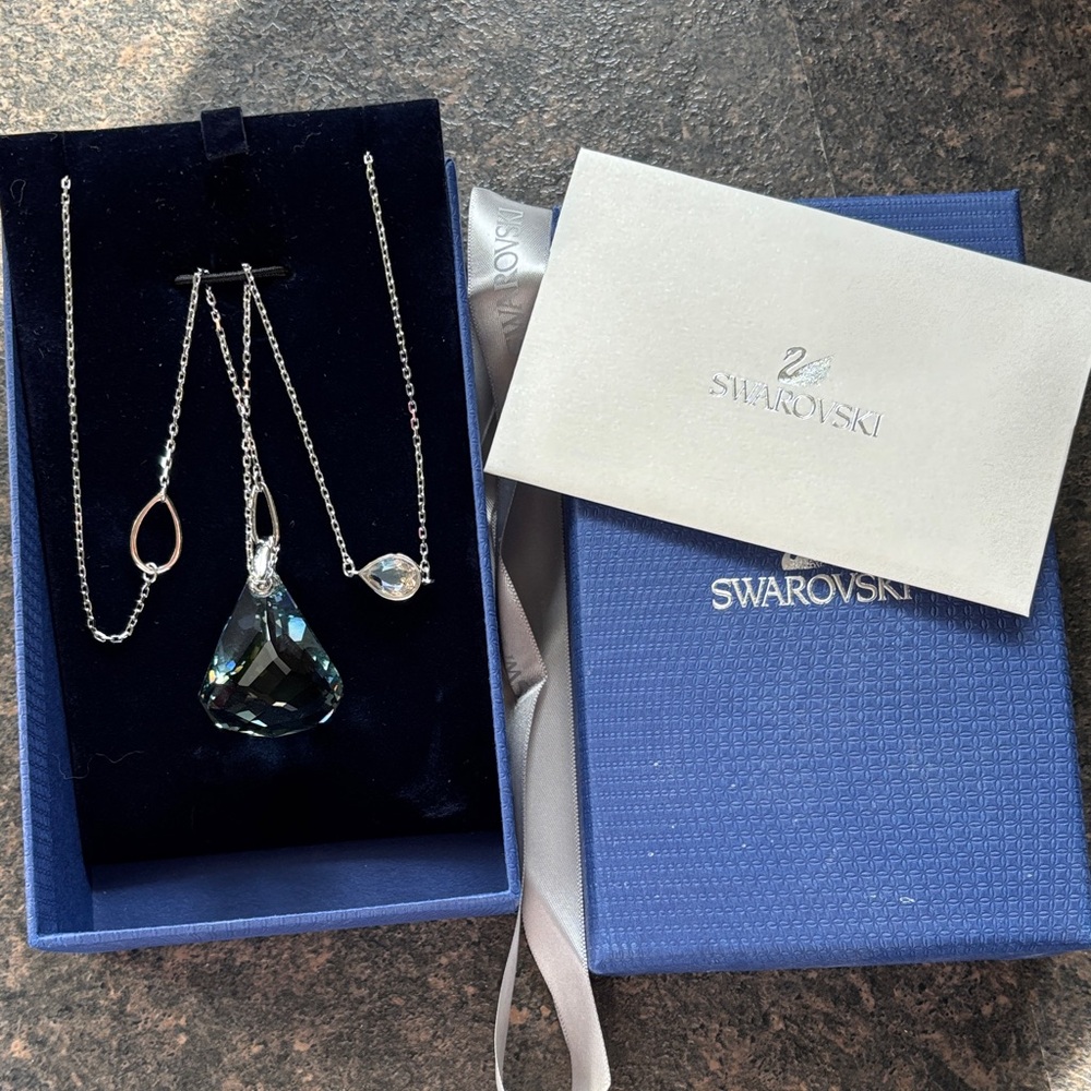 Swarovski Silver Necklace with Blue Crystal Pendant